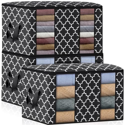Scatole Per Armadio Salvaspazio 102L, 3 Pcs Per Vestiti Cambio Stagione Pieghevole Traspirante Tessuto, Custodie Organizzatore Con Cerniera Per Trapun