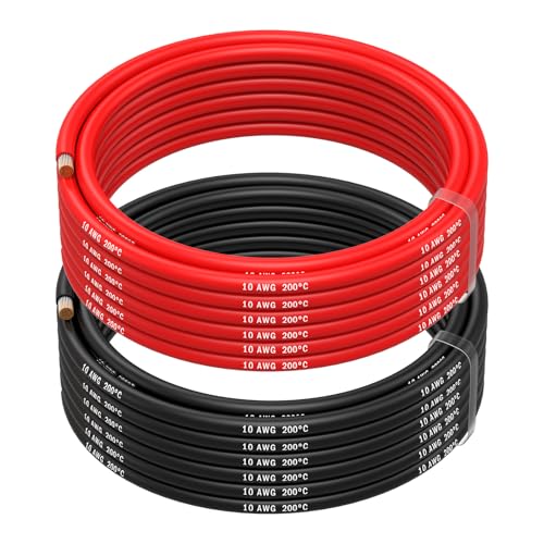Mmobiel 10 Awg Cavo Elettrico Silicone - 10 Gauge (5,26 Mm²) Cavo In Rame Stagnato - 2 Fili Separati Rosso E Nero Ciascuno 5M / 16.4Ft Per Rc, Droni,