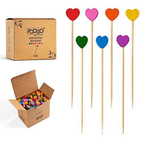 Foogo Green 150 Pezzi Bastoncini Da Cocktail In Bambù, Spiedini A Cuore Multicolori Da 9 Cm, Accessori Per Cocktail, Stuzzicadenti Per Alimenti Da Fes