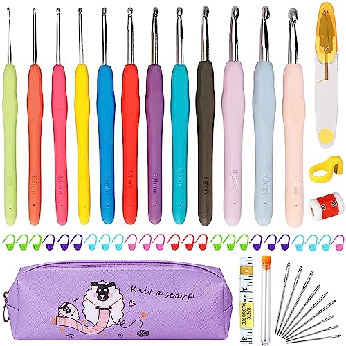 Uncinetto Set, Kit Uncinetto Per Principianti, Ganci Per Uncinetto Ergonomici In Morbidi Impugnature Gomma Da 2.0Mm-8.0Mm, Uncinetti Kit Con Accessori