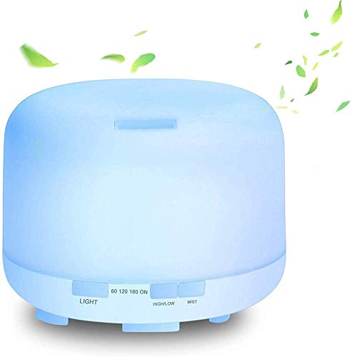 Deals - Umidificatore Per La Casa 500Ml (7 Led A Colori Variabili 2 Modalità Nebbia D'Acqua 4 Impostazioni Timer Spegnimento Diffusore A Ultrasuoni Ol