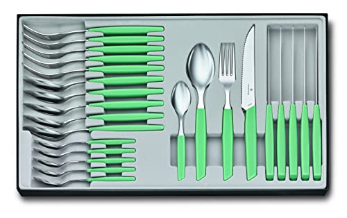 Victorinox Set Da Tavola Swiss Modern Per 6 Persone, 24 Pezzi, Incl. Coltelli Da Bistecca Affilati A Filo Ondulato, Impugnature Sintetiche, Verde Ment