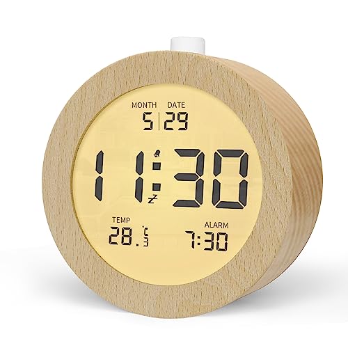 Aboveclock Sveglia Digitale, Sveglia Da Comodino In Legno Con Temperatura, Data, Sveglia Alimentata A Batteria, Orologio Digitale Con Retroilluminazio