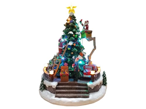 Villaggio Natalizio Albero Con Babbo Natale 27H Cm Con Movimento Luci E Suoni
