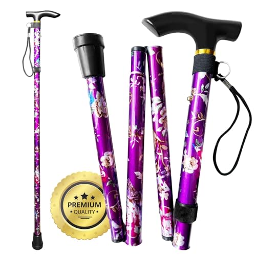Ortoprime Bastone Pieghevole Per Anziani - Bastone Per Anziani Alluminio - Altezza Regolabile - Bastone Da Passeggio Per Anziani Donna Piegh. - Fiori.