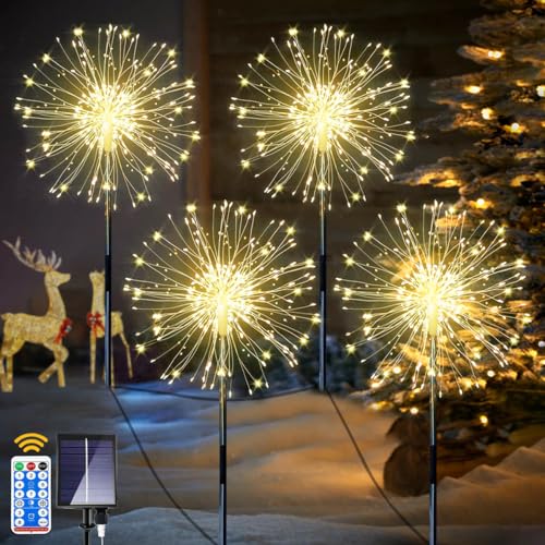 Joycome Luci Solari 4 Pezzi Lampioni Da Giardino Esterno Solari, 120 Led Paletti Da Giardino Ip65 Impermeabile Lampada Solare Terra Luci Per Prato Via