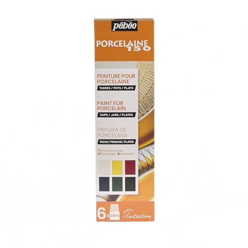 Pébéo - Set Principianti Porcelaine 150 Brillante - Pittura Su Porcellana - 6 Flaconi Da 20 Ml - Assortimento Avorio + Citrino + Scarlatto + Lapislazz