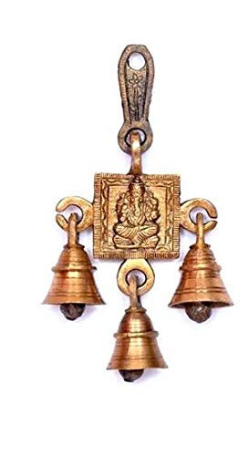 Jmd Handcrafted Shubh Labh Dott Ganesha/Ganesha - Arazzo Da Parete Con Campanelle In Ottone Per Decorazione Della Porta (Shri Ganesh-3Bells)