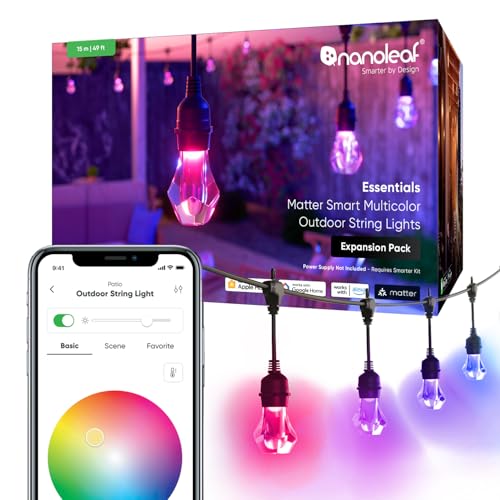 Nanoleaf Matter Essentials, Catena Luminosa Esterno Expansion Pack 15M Led Rgbicw - Luci Led 16M Colori, Ip65 Impermeabile, 20 Lampadine Led, Wifi Blu