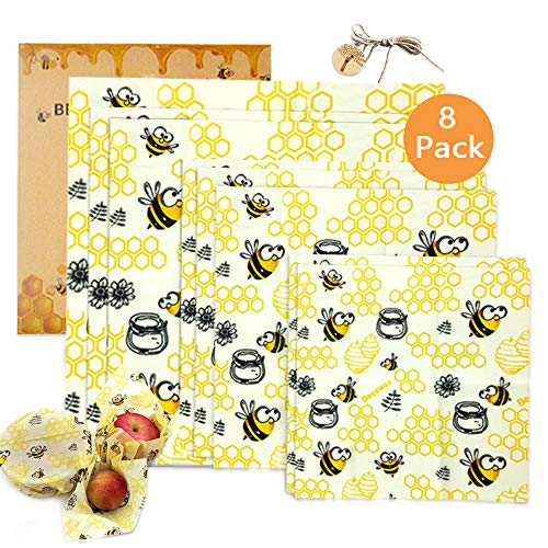 Involucri Di Cera D'Api,Topseas Set Di 8 Beeswax Wrap,Involucri Di Cera D'Api Riutilizzabile,Impacchi Di Cotone Biologico E Stoccaggio Alimenti Variet