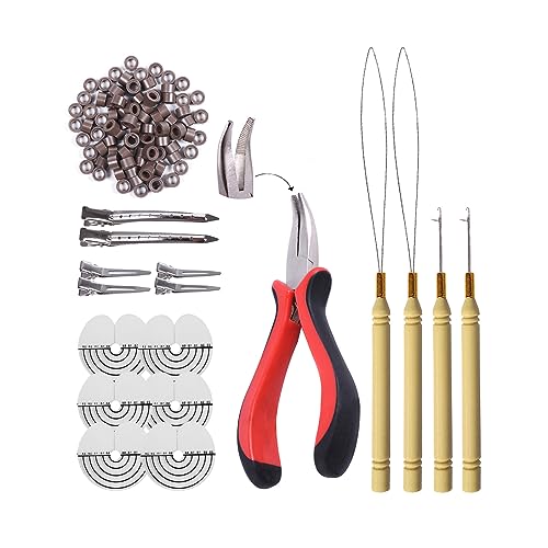 Set Di Strumenti Di Estensione Dei Capelli: Pinze Per L'Estensione Dei Capelli, Micro Ago E Micro Anello In Silicone (Marrone)