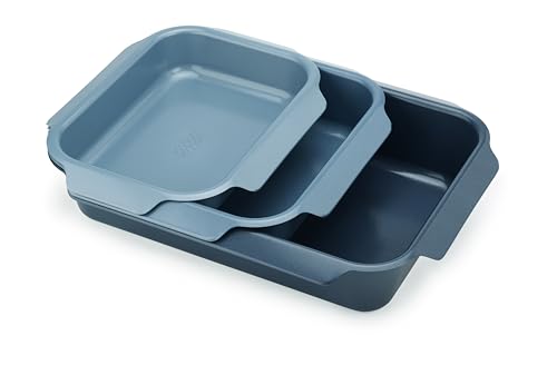 Joseph Joseph Nest Set Teglie Da Forno Rettangolari, 3 Pezzi, Teglie In Acciaio Al Carbonio, Rivestimento Antiaderente, 4 Maniglie, 41 Cm X 30 Cm X 9,