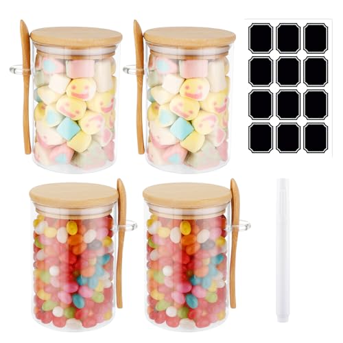 Rubessia Overnight Oats - Set Di 4 Barattoli In Vetro Con Coperchio E Cucchiaio, 540 Ml, Con Coperchio, Zucchero, Caffè, Caramelle
