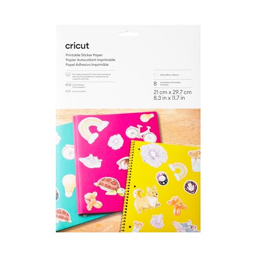 Cricut™ Carta Adesiva Stampabile, Formato A4 (8 Ct), Colore: Bianco