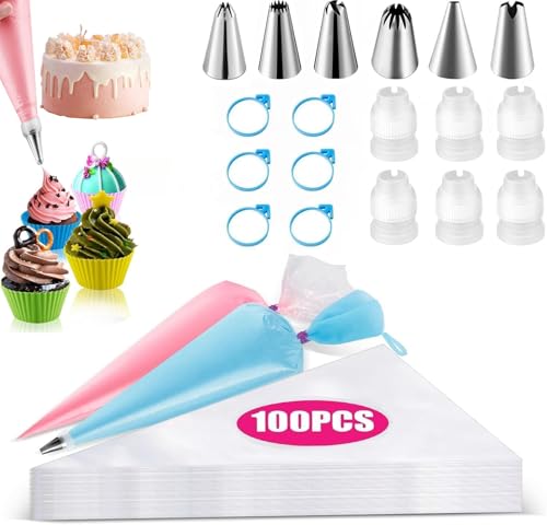 Farnirvana 118 Pezzi Sac À Poche, Saccapoche Professionale Con 100 Sac A Poche Usa E Getta, 6 Beccucci Sac A Poche,6 Accoppiatori Per Torte,6 Legacci