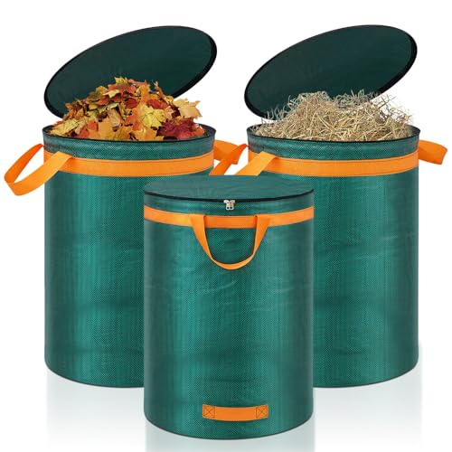 Eurhomewit 3 X 272 L Sacchi Giardinaggio Con Coperchio E Maniglie, Sacchi Per Raccogli Foglie Da Giardino, Sacchi Per Rifiuti Da Giardino Riutilizzabi