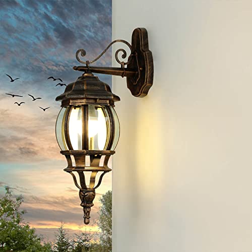Licht-Erlebnisse Applique Rustico Brest Vintage Color Bronzo Anticato A Forma Di Lanterna E27 Ip23, Lampada Retro Per Giardino, Viali Di Ingresso E Te