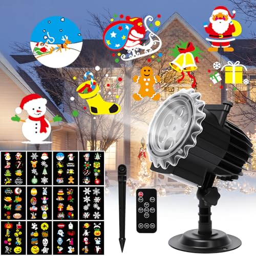 Proiettore Di Natale, Proiettore Di Luce Decorativa Per Atmosfera Natalizia Per Interni Ed Esterni, Proiettore Di Luce A Led Con Fiocchi Di Neve, 12 D