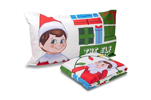 The Elf On The Shelf Set Lenzuolo Letto Singolo, Completo Letto Singolo, Lenzuolo Sopra, Lenzuolo Con Angoli, Federa,100% Cotone, Natale, Prodotto Uff