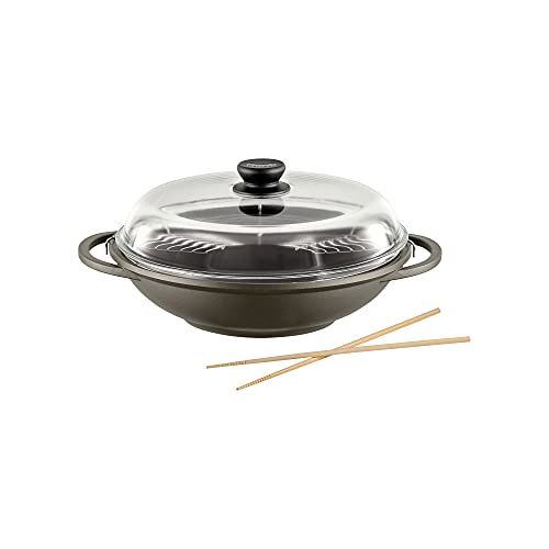 Berndes Bonanza Wok Con Coperchio 32 Cm, Alluminio Pressofuso, Grigio, Non Induction