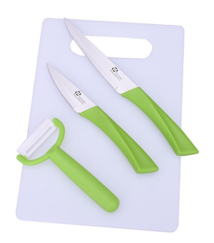 Pradel Excellence Piano Da Taglio + 2 Coltelli E Uno Spinner, Acciaio Inossidabile, Verde, 25,5 X 17,5 X 2 Cm