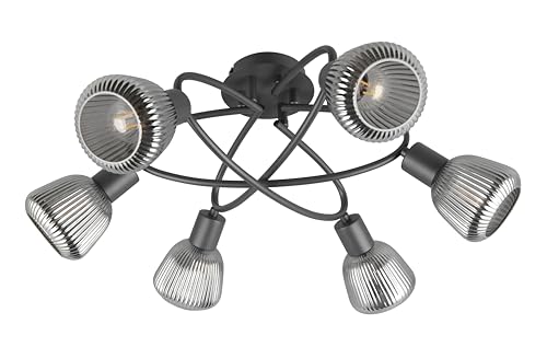 Trio Leuchten Deckenleuchte Tarifa 662800632, Metall Schwarz Matt, Glas Chrom Bedampft, Exkl. 6X E14