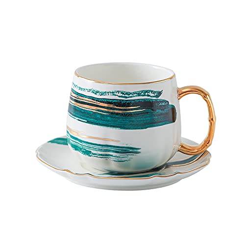 Solidigm Watercolor And Ink Frosted Gold Ceramic Tea Cup, Mark Coffee Cup With Ceramic Plate (1)