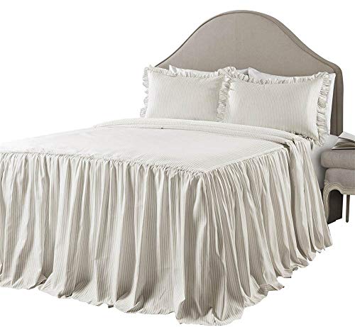 Lush Decor Ticking - Copriletto A Righe, Stile Rustico Shabby Chic, Leggero, 3 Pezzi, Per Letto King Size