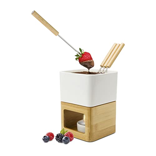 Rominox Confezione Regalo Per Fonduta Di Cioccolato, Con Pentola, Fornelletto, Porta Lumini E 4 Picchetti In Diverse Tonalità Di Grigio, Anche Fonduta