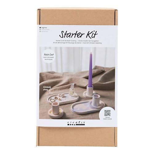 Creativ Company Starter Set Resin Casting - Candle Holders And Trays In Blue & Light Pink - Perfect For Learning The Basic Techniques