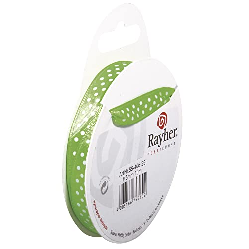 Rayher Nastro Raso Con Puntini, Verde, 9,5Mm, Rot. 10M, 5540629