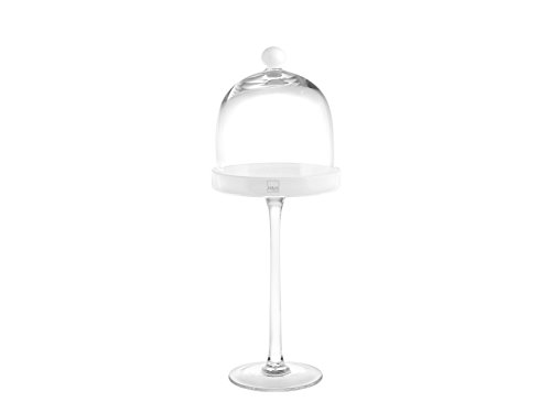 H&H Alzata Con Cupola Vetro Trasparente E Bordo Bianco Cm14X40