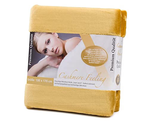 Gözze - Morbida Coperta Premium, Sensazione Cashmere, Microfibra, 130 X 170 Cm - Senape