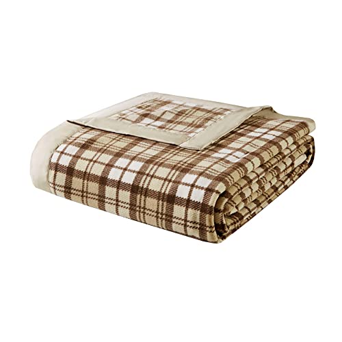 True North By Sleep Philosophy Premier Comfort Micro Fleece Blanket, Twin, Tan Plaid