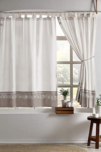 Stanley Hamilton Tende Con Passanti Per Oscurare La Stanza, Ricamate A Mano, Collezione Cottage Disponibile In 4 Gocce (Beige Naturale/Bianco, 167 X 1