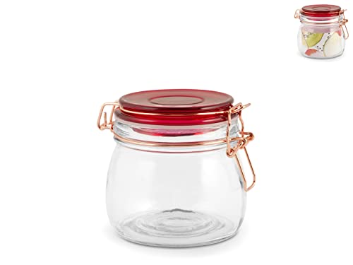 Home 6266 Red Line Barattolo Ermetico, Vetro, Trasparente/Rosso, 470 Ml