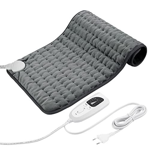 Termoforo Elettrico,Termoforo Per Schiena, Collo, Spalle E Addome Con Spegnimento Automatico, Flanella Morbida (Grigio Scuro, 30X60Cm)