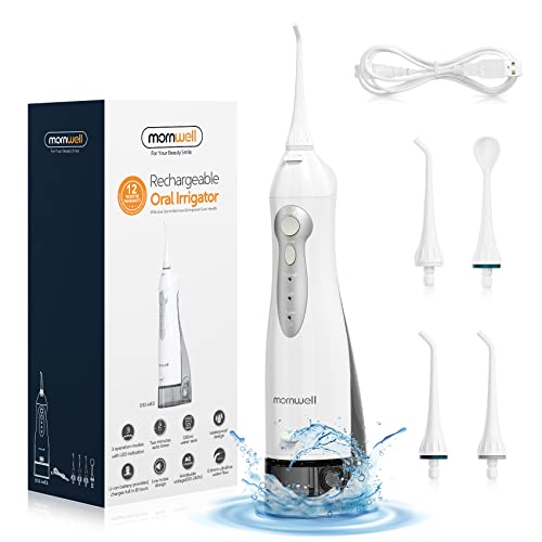 Flosser D'Acqua Per Denti, Irrigatore Orale Portatile Flosser Dentale Per Acqua Ipx7 Impermeabile 300 Ml 3 Modalità 4 Punte Jet Pulizia Profonda, Rica