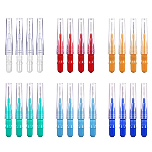 Lacymc 24 Pcs Spazzolini Interdentali Monociuffo,Scovolini Dentali Per Dentiera Riutilizzabile,Con Cappuccio Antipolvere Individuale,Per Pulizia Dei D