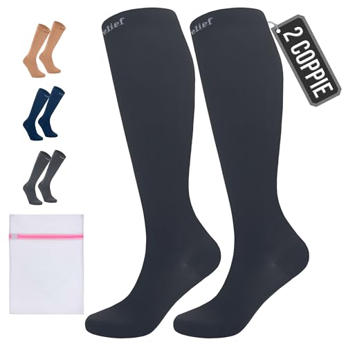 360 Relief Calze Compressione Graduata Donna E Uomo - 2 Coppie Solido Colore Gambaletti Compressione Graduata Per Sports, Running, Viaggio, Ciclismo,