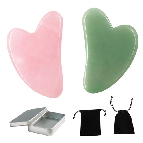 Yolistar Gua Sha,Gua Sha Viso,Raschiatura In Giada Naturale,2 Pcs Massaggiatore Viso Rilassante