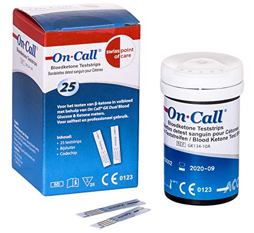 On Call Strisce Reattiva Dei Chetoni 25 Pezzi | Per La Misurazione Dei Chetoni Con Il Gk Dual Misuratori (Non Incluso - Venduto Separatamente)