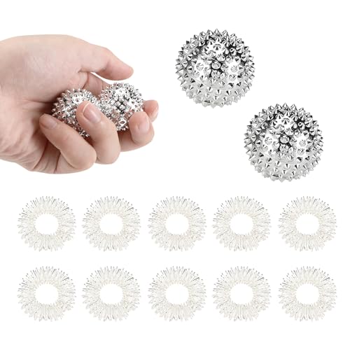 Magnetic Acupressure Balls 2 Pezzi E 10 Anelli Massaggianti Per Dita,Anello Per Agopuntur,Per Mano E Piede, Diametro 32 Mm Per Alleviare Lo Stress O I