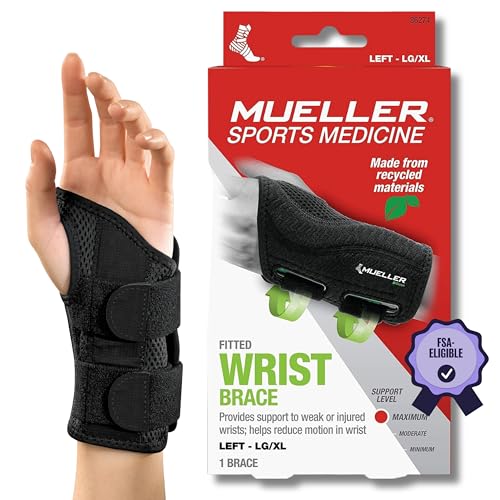 Mueller Greenline Fitted Wrist Brace, Supporto Polso, Nero, Taglia L/Xl Sinistra