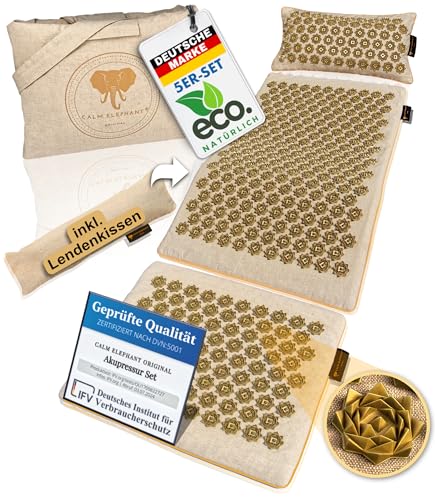 Calm Elephant Original Set Xxl Per Agopressione Per Principianti + Cuscino Lombare: Genuine 5 Pezzi (+Cuscino, Zerbino E Borsa Per Il Trasporto) – Tap