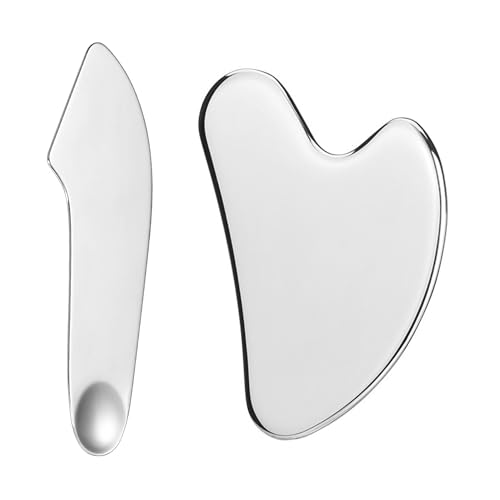 Syeycw 2 Pezzi Gua Sha Viso, Gua Sha Acciaio Inossidabile, Guasha Massaggiatore Viso, Durevole Metallo Massaggio Viso Gua Sha, Raschietti A Forma Di C