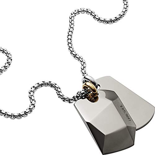 Diesel Collana Da Uomo Doppia Dogtags, 60Cm+5Cm Collana In Acciaio Inox Argento, Dx1143040