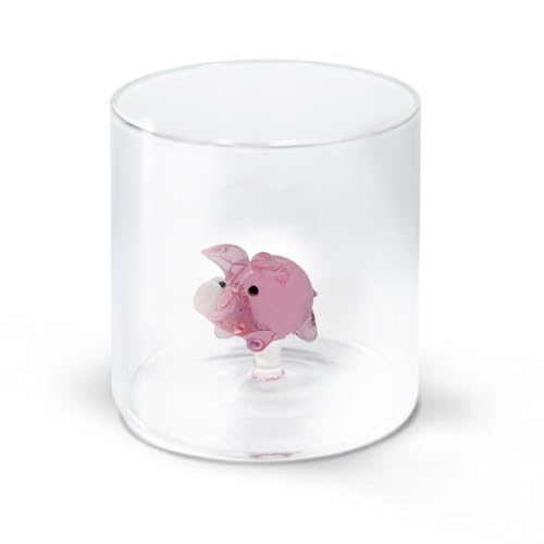 Wd Lifestyle - Bicchiere In Vetro Borosilicato 250Ml Con Decorazione In Vetro Colorato Interna (Maiale)