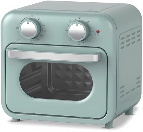 Empotec Friggitrice Ad Aria Mini Vintage Forno 230 Gradi Cottura Timer Green Verde 10 Lt Potenza 730-870W Voltaggio 220-240V Manopole Multifunzione