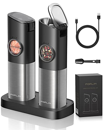 Forlim Set Macina Sale E Pepe Elettrico, Macina Pepe Con Base Ricaricabile, Macina Sale Automatico, Con Granulometria Regolabile, Acciaio Inox, Per Cu